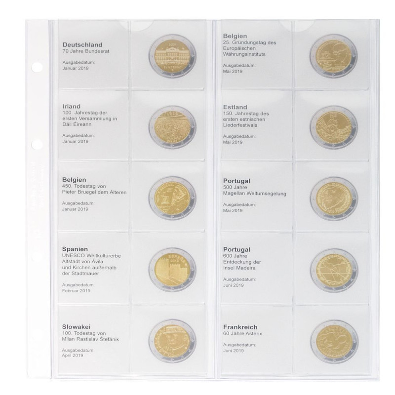 Feuille numismatique pré-imprimée karat pour 2 EURO commémoratives - chronologique : Allemagne 2019 à  France 2019