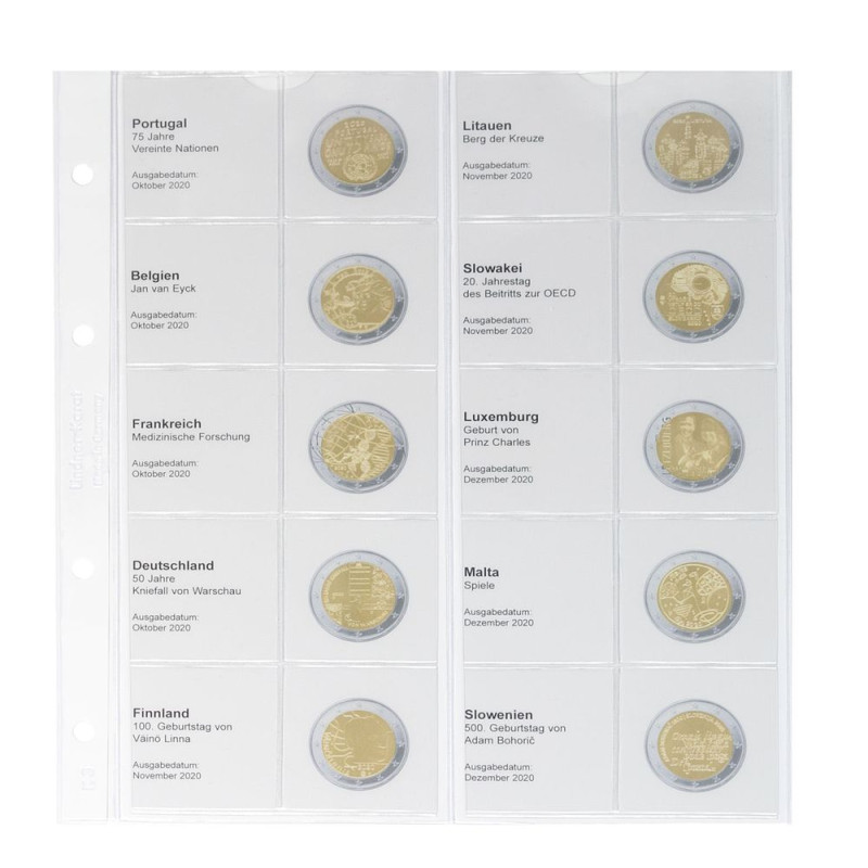 Feuille numismatique pré-imprimée karat pour 2 EURO commémoratives - chronologique : Portugal 2020 à  Slovénie 2020