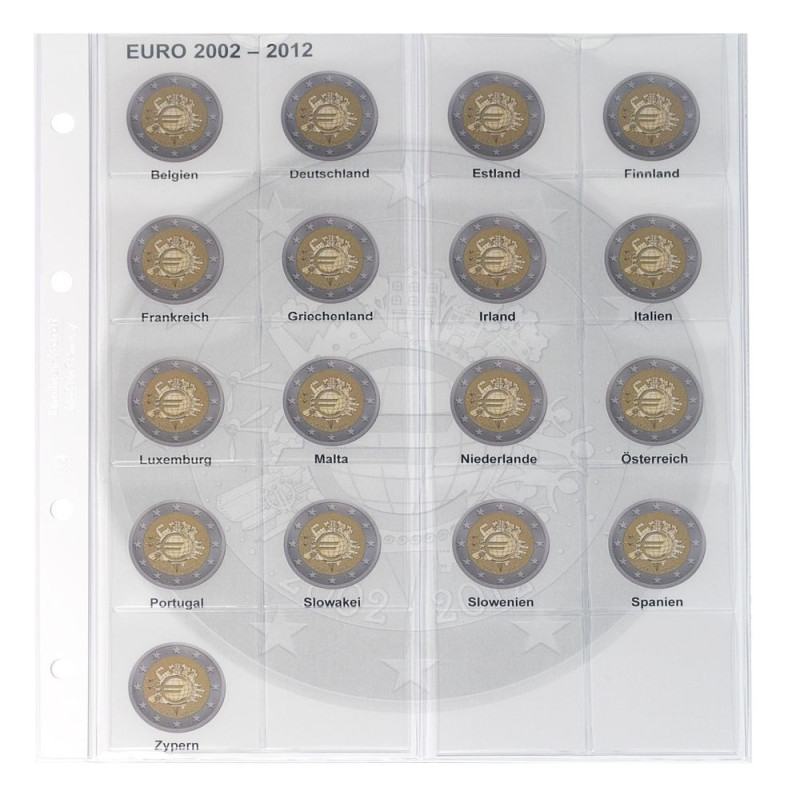 Feuille numismatique pré-imprimée karat 2 Euro commémoratives chronologique: Émissions communes "10 Ans d' Euro"