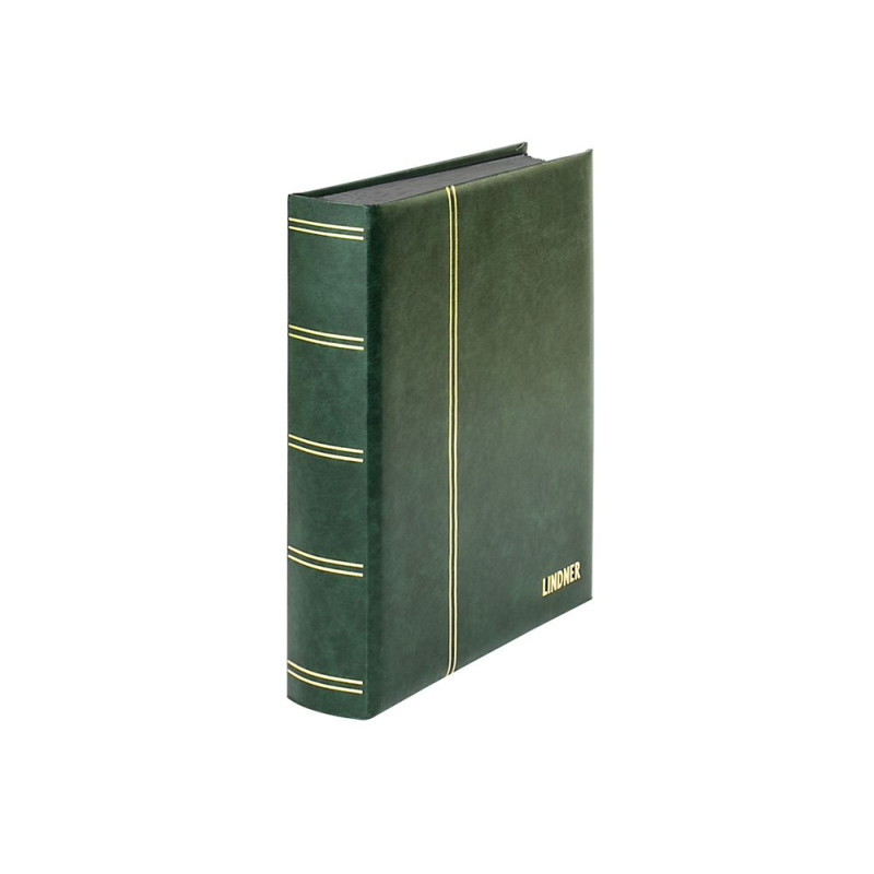 Classeur ELEGANT vert pour timbres, à  60 pages noires, avec boitier de protection