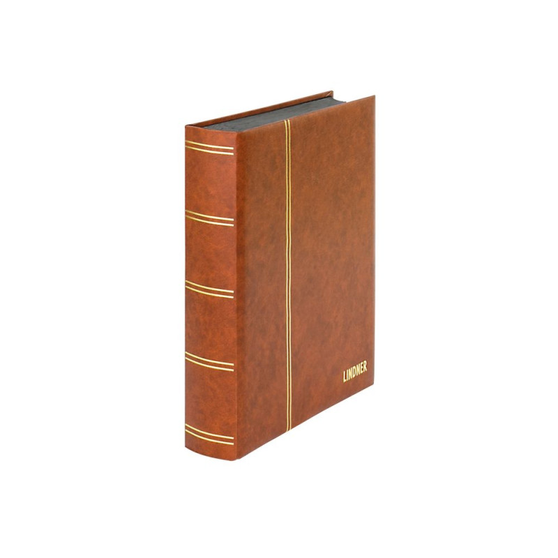 Classeur ELEGANT brun pour timbres, à  60 pages noires, avec boitier de protection