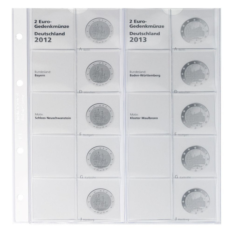 Feuille pré-imprimée karat 2 Euro commémoratives "ÉTATS ALLEMANDS": 2012/2013, Bayern/Baden-Württemberg