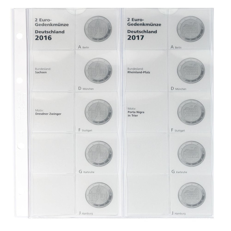 Feuille pré-imprimée karat 2 Euro commémoratives "ÉTATS ALLEMANDS": 2016/2017 Sachsen-Reinland-Pfalz