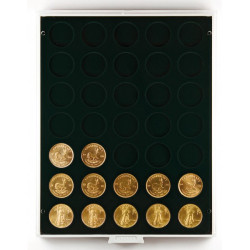 Plateau velours noir à  35 alvéoles ronds pour monnaies Ø32,5 mm, par ex. pour 20 Euro-/10 Euro- Argent Allemagne