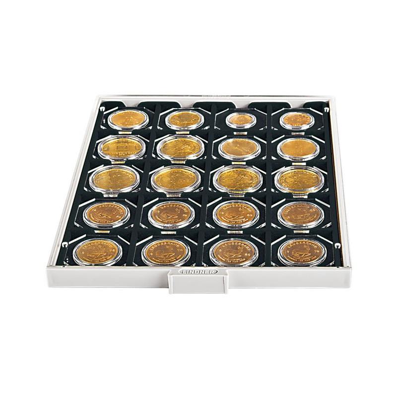 Box monnaies CARBO à  20 alvéoles carrés pour étuis numismatiques 50x50 mm/capsules CARRÉE/OCTO