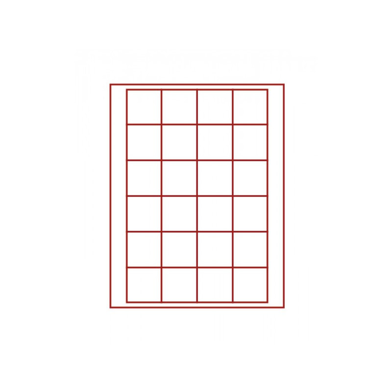 Plateau velours rouge vif à  24 alvéoles carrés pour monnaies/capsules jusqu'à   Ø 42 mm