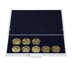 Box monnaies MARINE à  35 alvéoles carrés  pour monnaies/capsules jusqu'à  Ø36 mm