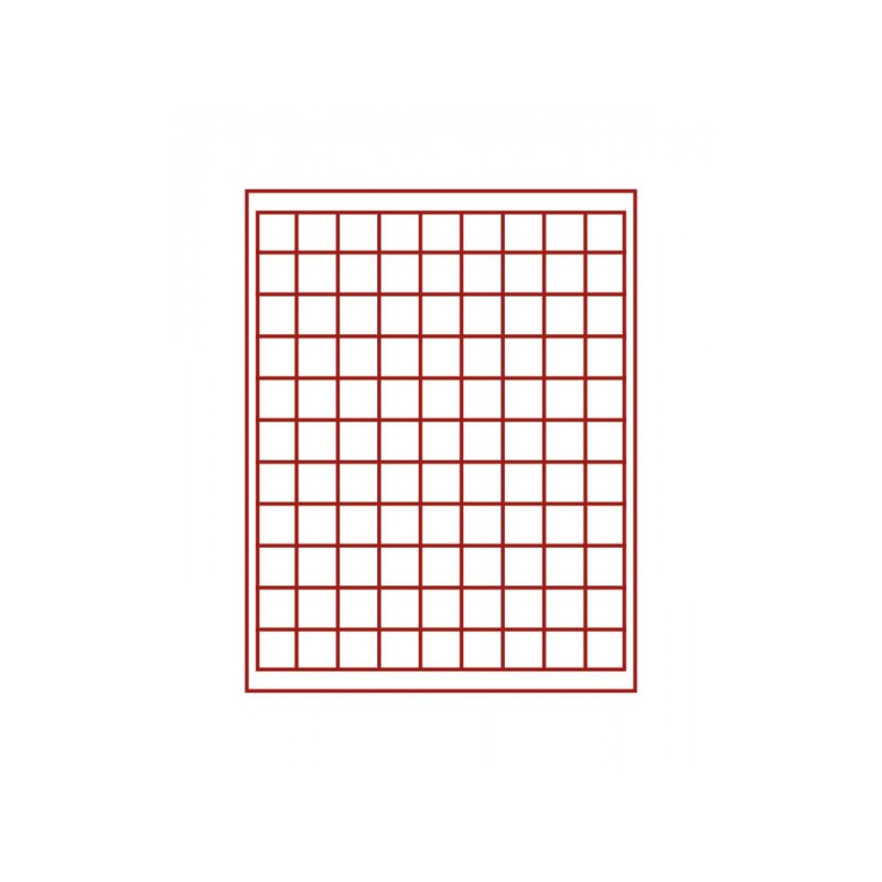Plateau velours rouge vif à  99 alvéoles carrés pour monnaies/capsules jusqu'à  Ø ext. 19 mm