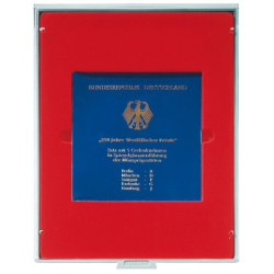 Plateau velours rouge vif à  1 alvéole carré 150x150 mm pour monnaie 10 DM commémorative sous blister d'origine BE