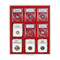 Plateau velours rouge vif pour 9 Capsules-US (Slabs) jusqu'au format 63x85 mm