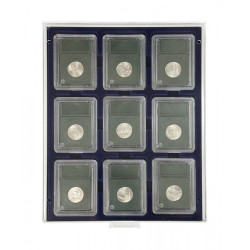 Plateau velours bleu foncé pour 9 Capsules-US (Slabs) jusqu'au format 63x85 mm
