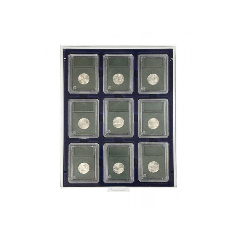 Plateau velours bleu foncé pour 9 Capsules-US (Slabs) jusqu'au format 63x85 mm
