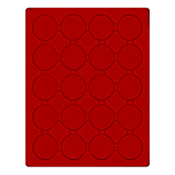 Plateau velours rouge vif à  24 alvéoles ronds pour capsules Ø ext. 41 mm