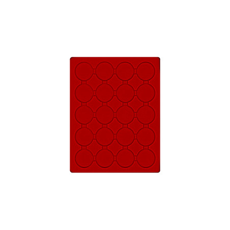 Plateau velours rouge vif à 24 alvéoles ronds pour capsules Ø ext. 41 mm Plateau velours rouge vif à 24 alvéoles ronds pour capsules Ø ext. 41 mm