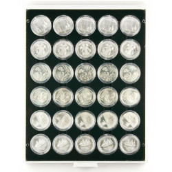 Plateau velours noir à  30 alvéoles ronds pour capsules Ø ext. 39,5 mm, par ex. pour 20 Euro-/10 Euro-Argent Allemagne sous c