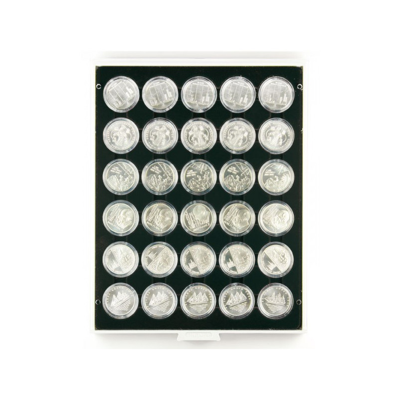 Plateau velours noir à  30 alvéoles ronds pour capsules Ø ext. 39,5 mm, par ex. pour 20 Euro-/10 Euro-Argent Allemagne sous c