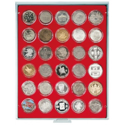 Plateau velours rouge vif à  30 alvéoles ronds pour capsules Ø ext. 39,5 mm, par ex. pour 20 Euro-/10 Euro-Argent Allemagne s