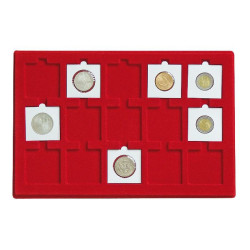 Plateau pour 15 étuis numismatiques 50 x 50 mm, rouge