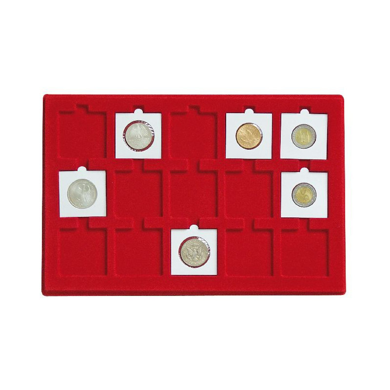 Plateau pour 15 étuis numismatiques 50 x 50 mm, rouge