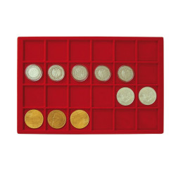 Plateau pour 24 monnaies jusqu'à  45 mm Ø, rouge
