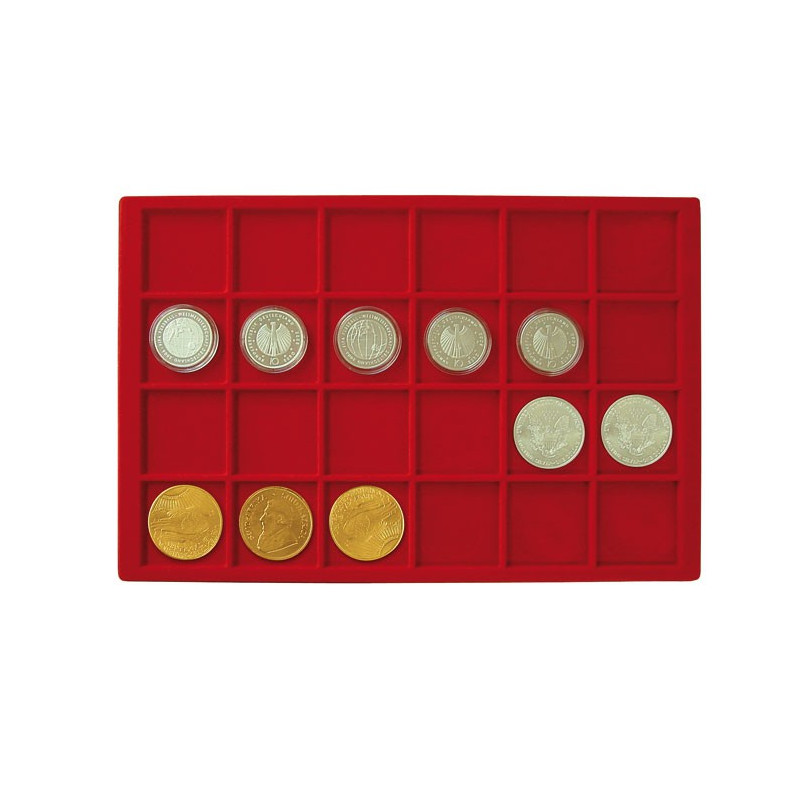 Plateau pour 24 monnaies jusqu'à  45 mm Ø, rouge