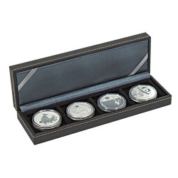 NERA S -Coffret numismatique  avec 4 alvéoles carrés pour monnaies/capsules jusqu'à  Ø ext. 52 mm