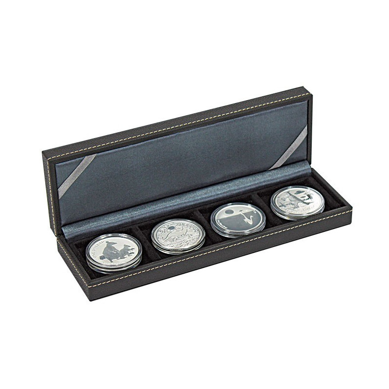 NERA S -Coffret numismatique  avec 4 alvéoles carrés pour monnaies/capsules jusqu'à  Ø ext. 52 mm