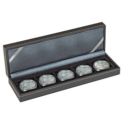 NERA S -Coffret numismatique  avec 5 alvéoles carrés pour monnaies/capsules jusqu'à  Ø ext. 40 mm