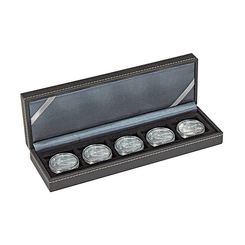 NERA S -Coffret numismatique  avec 5 alvéoles carrés pour monnaies/capsules jusqu'à  Ø ext. 40 mm