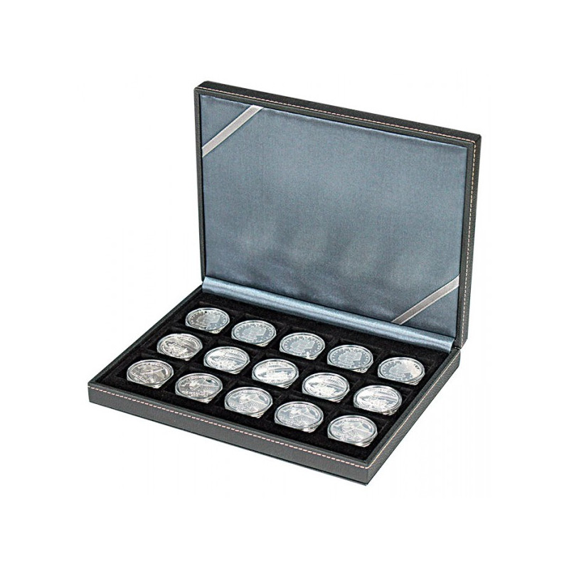 NERA XM-Coffret numismatique avec 15 alvéoles carrés pour monnaies/capsules jusqu'à  Ø ext. 40 mm