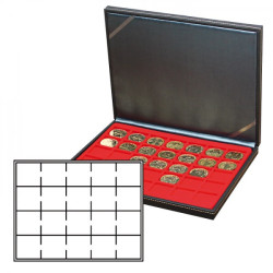 Coffret numismatique NERA M avec plateau rouge vif pour étuis numismatiques 50x50 mm/capsules CARRÉE/capsules OCTO