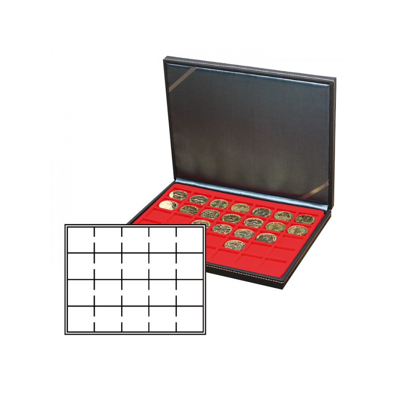 Coffret numismatique NERA M avec plateau rouge vif pour étuis numismatiques 50x50 mm/capsules CARRÉE/capsules OCTO