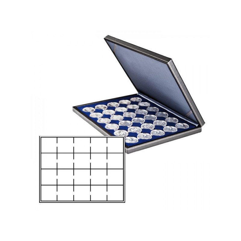 Coffret numismatique NERA M avec plateau bleu foncé pour étuis numismatiques 50x50 mm/capsules CARRÉE/capsules OCTO