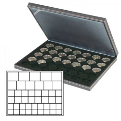 Coffret numismatique NERA M avec plateau noir à  45 alvéoles carrés pour monnaies/capsules jusqu'à   Ø 24, 28, 39 et 44 mm