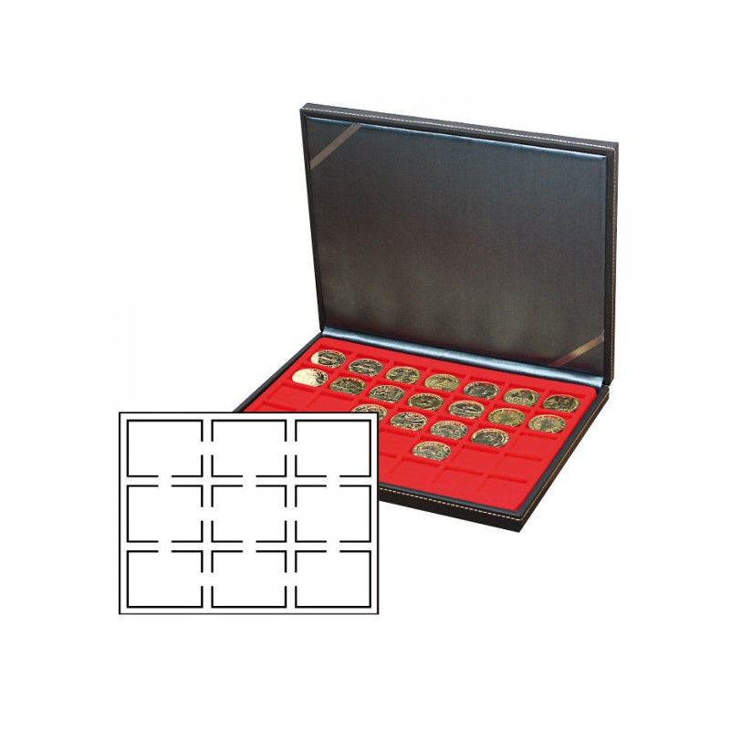 Coffret numismatique NERA M avec plateau rouge vif pour  9 capsules-US (Slabs) jusqu'au format 63x85 mm
