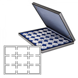 Coffret numismatique NERA M avec plateau bleu foncé pour  9 capsules-US (Slabs) jusqu'au format 63x85 mm