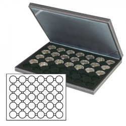 Coffret numismatique NERA M avec plateau noir à  30 alvéoles ronds pour capsules Ø ext. 39,5 mm, par ex. pour monnaies 20 Eur