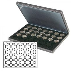 Coffret numismatique NERA M avec plateau noir à  35 alvéoles ronds pour capsules Ø ext. 32 mm, par ex. pour monnaies 2 Euro s