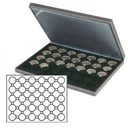 Coffret numismatique NERA M avec plateau noir à  30 alvéoles ronds pour capsules Ø ext. 37,5 mm, par ex. pour monnaies 10 Eur