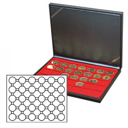 Coffret numismatique NERA M avec plateau rouge vif à  30 alvéoles ronds pour capsules Ø ext. 37,5 mm, par ex. pour monnaies 1