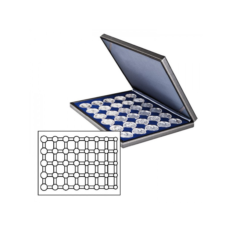 Coffret numismatique NERA M avec plateau bleu foncé pour 5 séries de pièces Euro courantes sous capsules LINDNER