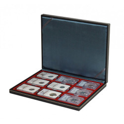 Coffret numismatique NERA M avec plateau rouge foncé pour  9 capsules-US (Slabs) jusqu'au format 63x85 mm