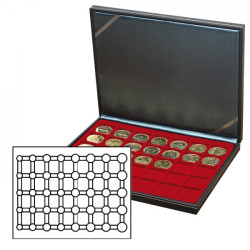 Coffret numismatique NERA M avec plateau rouge foncé pour 5 séries de pièces Euro courantes sous capsules LINDNER.