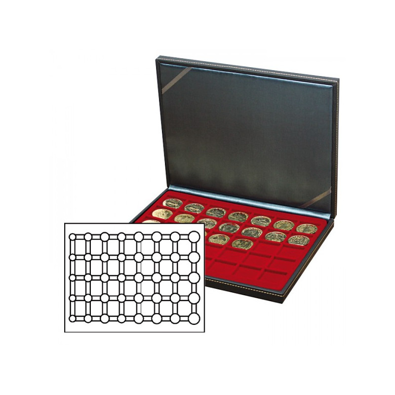 Coffret numismatique NERA M avec plateau rouge foncé pour 5 séries de pièces Euro courantes sous capsules LINDNER.