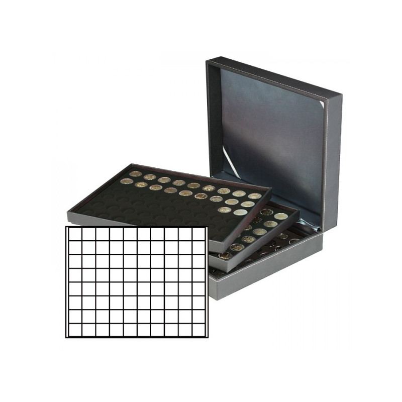 Coffret numismatique NERA XL avec 3 plateaux noir pour 240 monnaies/capsules jusqu'à   Ø 24 mm
