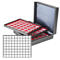 Coffret numismatique NERA XL avec 3 plateaux rouge vif pour 240 monnaies/capsules jusqu'à   Ø 24 mm