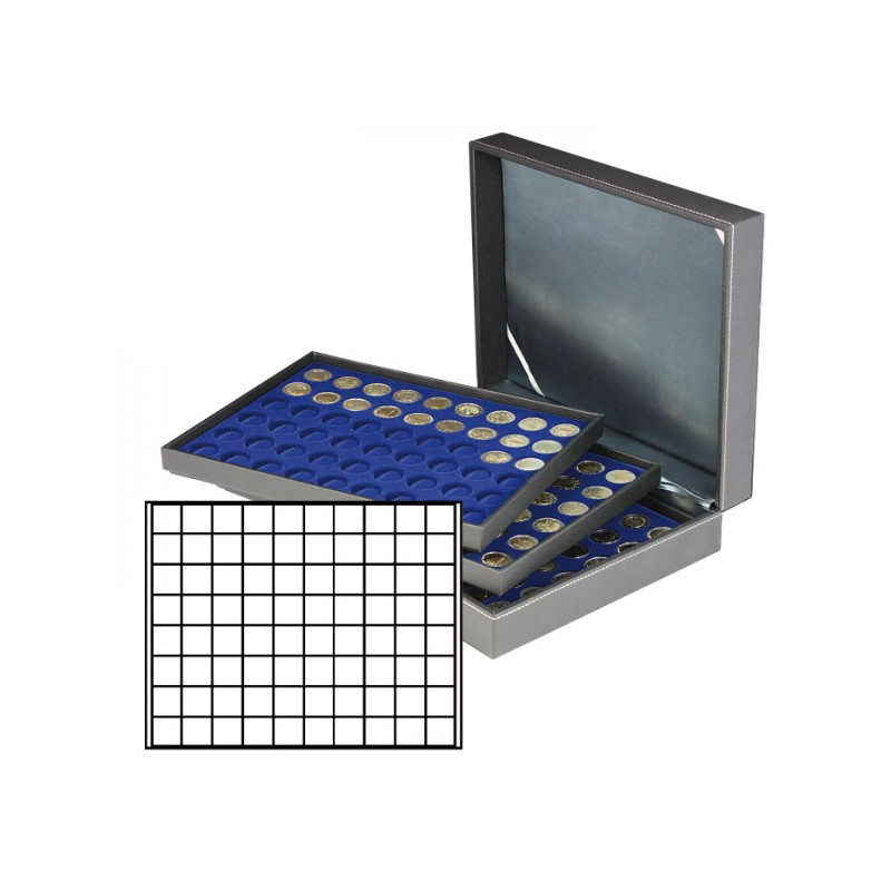 Coffret numismatique NERA XL avec 3 plateaux bleu foncé pour 240 monnaies/capsules jusqu'à   Ø 24 mm