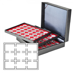 Coffret numismatique NERA XL avec 3 plateaux rouge vif pour 27 capsules-US (Slabs) jusqu'au format 63x85 mm