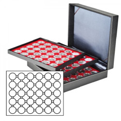Coffret numismatique XL avec 3 plateaux rouge vif pour 90 capsules Ø ext. 39,5 mm, par ex. pour monnaies 20 Euro/10 Euro-arge