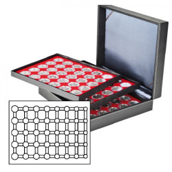 Coffret numismatique NERA XL avec 3 plateaux rouge vif pour 15 séries de pièces Euro courantes sous capsules LINDNER